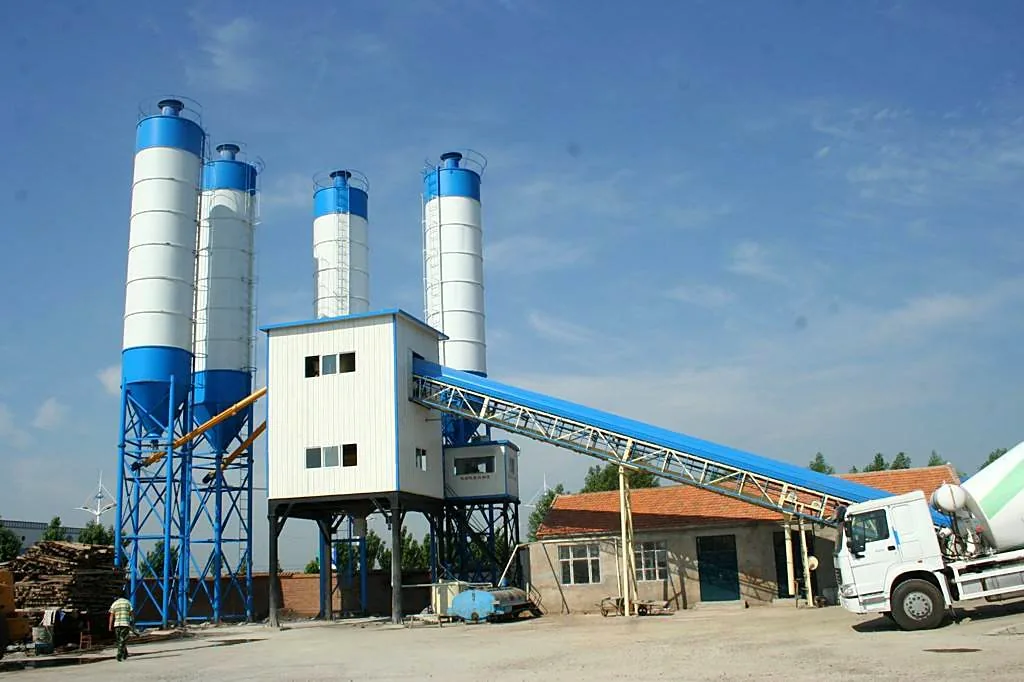 HZS120 plant with belt conveyor and mixer truck