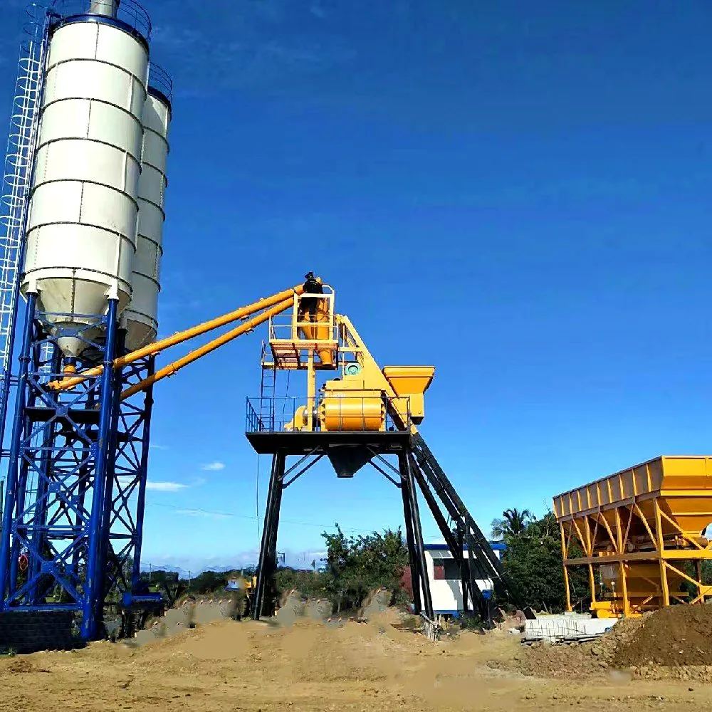 HZS35 batching plant with twin cement silos