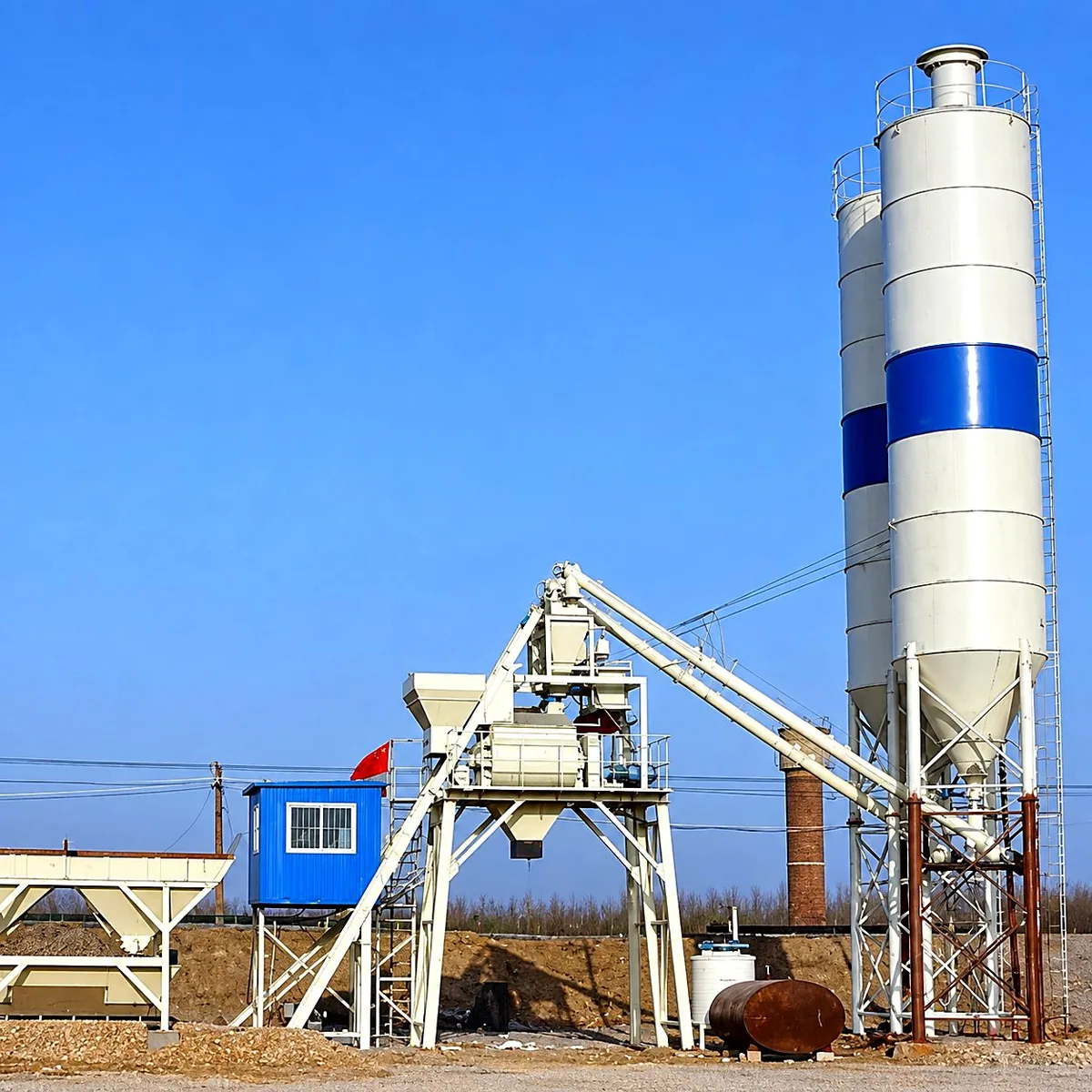HZS35 batching plant with aggregate bins